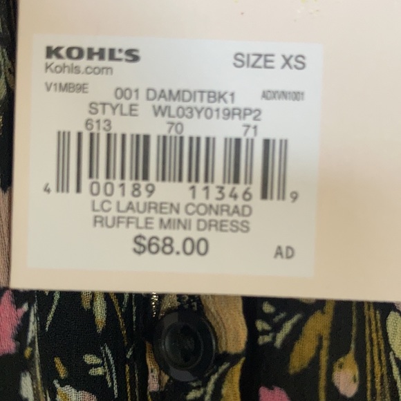 Relist9/28🔺LC Lauren Conrad floral print mini dress ruffle & metallic detail XS - Picture 10 of 17